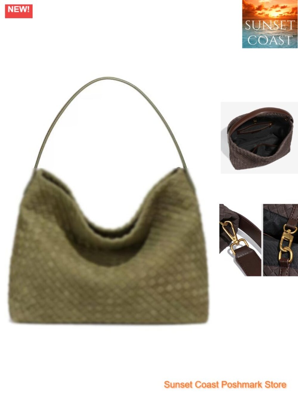 Woven Faux Suede Hobo Shoulder Bag Tote Satchel with Detachable Strap